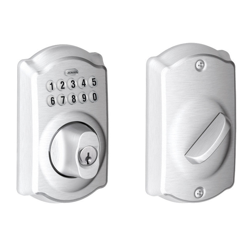 Schlage Fe595v-Cam-Acc Camelot Keypad Entry with Flex-Lock Door Lever Set with A Satin Nickel